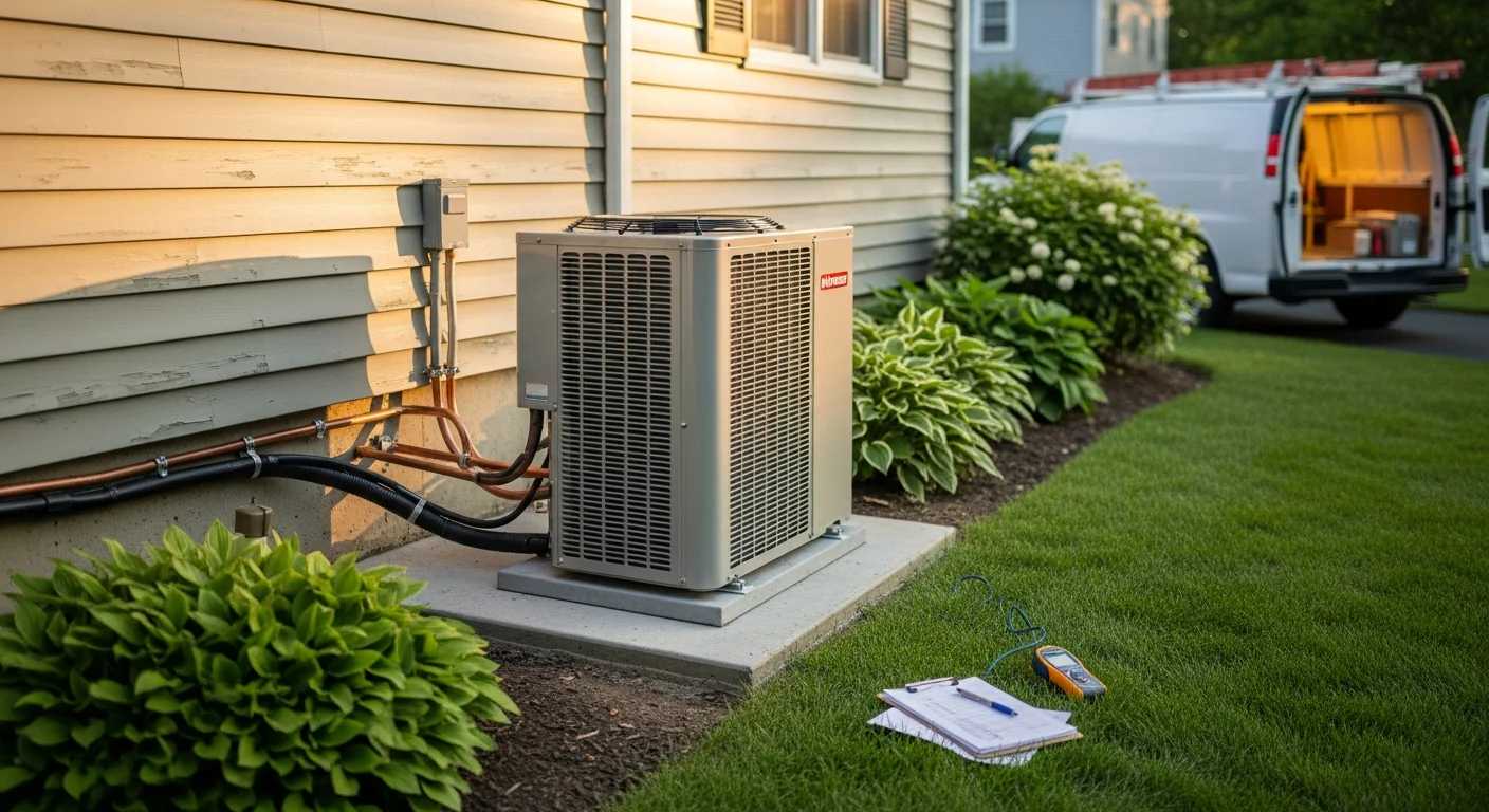 HVAC technician installing heating and cooling system