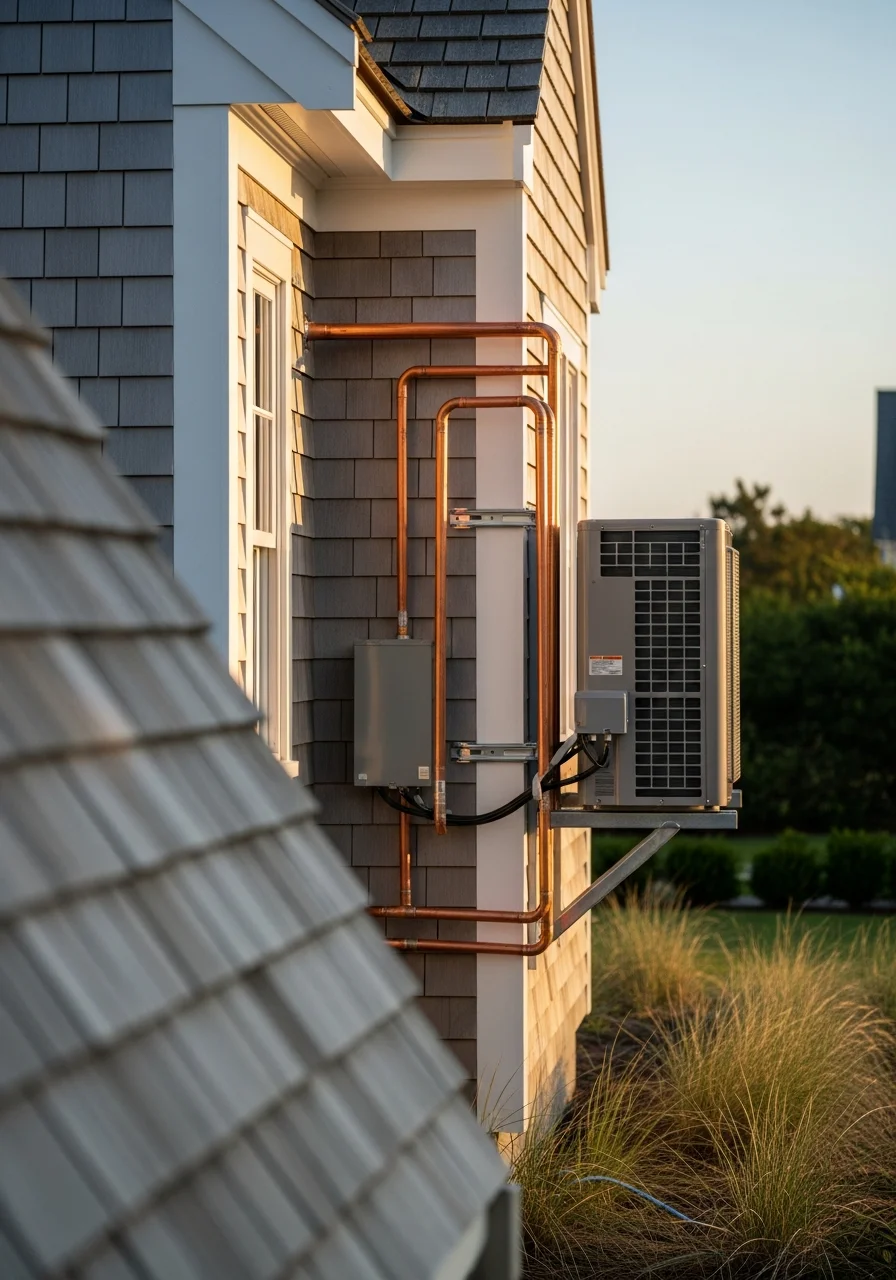 Detail of an East Hampton home's exterior, showcasing fine materials and expert craftsmanship suited to the coastal setting.
