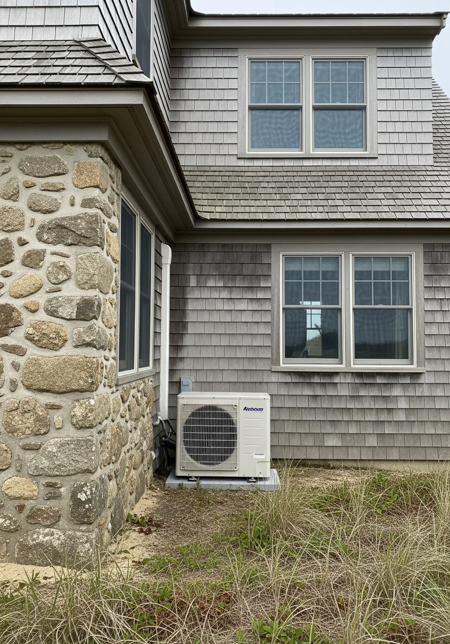 Montauk home exterior detail demonstrating durability features and craftsmanship suited to extreme coastal exposure.