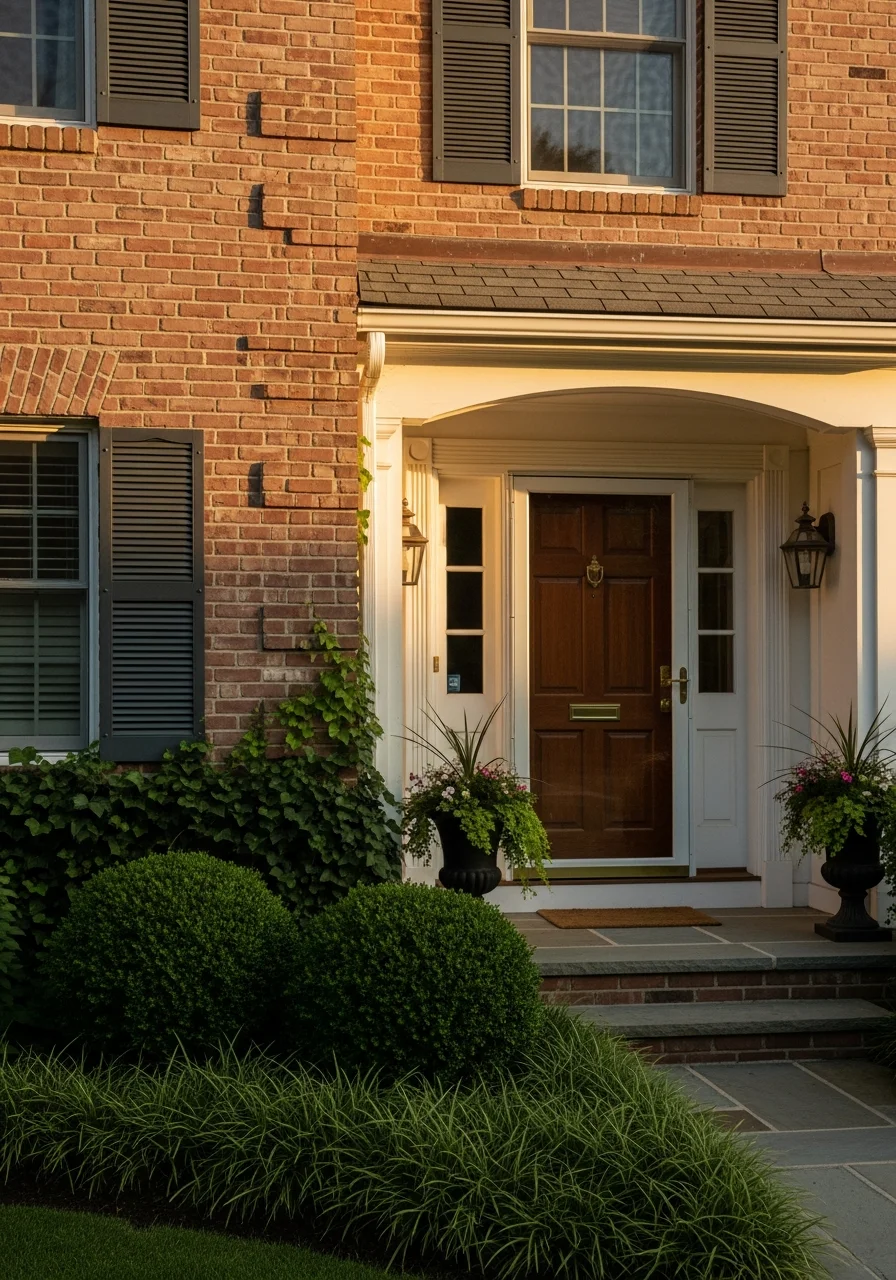 Detail of a Nassau County home's entrance, showcasing professional workmanship and attention to local architectural standards.